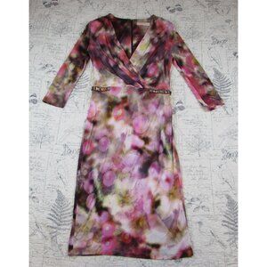 Matthew Williamson Magenta Multi watercoulor floral sheath pencil dress women 10